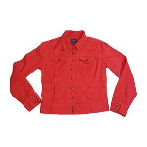 Lucky Brand Denim Jacket Women's Small Red‎ Sabrina Trucker Pockets Snaps Collar